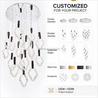 Lustre LED à 18 lumières avec ruban flottant, sculpture en verre transparent en cascade pour grands halls d'entrée, escaliers et halls d'hôtels