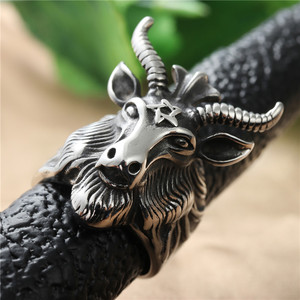Animal Sheep Head <b>Ring</b> Silver Men's Punk Retro Stainless Steel Six Pointed Star 27050 - Product Image 4