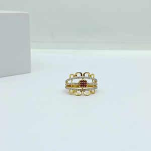 22K Gold Designer Ring with Diamond Bands and Red <b>Stone</b> Center Elegant Statement Finger Ring for Women - Product Image 2