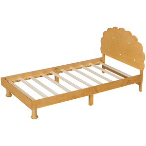 Cadre de lit en bois massif en forme de biscuit pour enfants, lit plateforme durable de couleur blé pour chambre d'enfant - Product Image 4