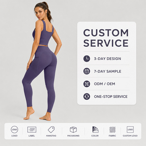 Ensemble de vêtements de sport pour femmes, 2 pièces, soutien-gorge de sport à maintien élevé, leggings à taille haute avec poche pour la course à pied, la salle de sport, la remise en forme et l'entraînement - Product Image 1