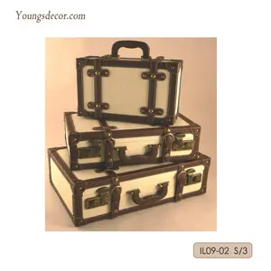 装饰木制行李手提箱存储箱子与 PU 人造皮革覆盖
