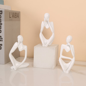 Set de Adornos de Resina con Figura Minimalista Sentada de Maestro Gu, en Negro, Blanco y Dorado, Decoración para Hogar y Oficina 7128P - Product Image 3