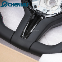 VENTE FLASH Volant de voiture en cuir pleine fleur à fond plat pour BMW E81 E82 E87 E88 E90 E91 E92 E93 E84 E70 E71 E89 avec bande bleue