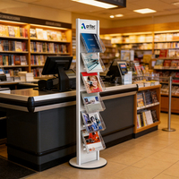 Présentoir rotatif OEM à 6 niveaux en métal pour brochures, support de documentation, porte-catalogues avec pochettes en acrylique transparent