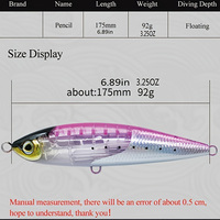 Nouvelle conception Raylor – Leurre de pêche lesté de type crayon, sans ailettes, pour la pêche en mer et en rive, 175 mm, 92 g, grand format, pour la pêche à la traîne