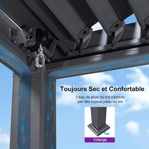 Pergola bioclimatique <span class=keywords><strong>en</strong></span> aluminium <span class=keywords><strong>pour</strong></span> extérieur 3x3 m, imperméable, gazebo de jardin, <span class=keywords><strong>lames</strong></span> orientables, <span class=keywords><strong>terrasse</strong></span> - Product Image 4
