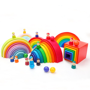 Montessori Éducatif Grande Taille 12 pièces Pont Arc-En-Ciel Jouet Enfants Intelligents En Bois Blocs De Construction Colorés - Product Image 1