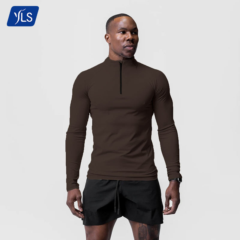 YLS Half Zip Turtleneck Polyester Long Sleeve Gym Tops Fitness