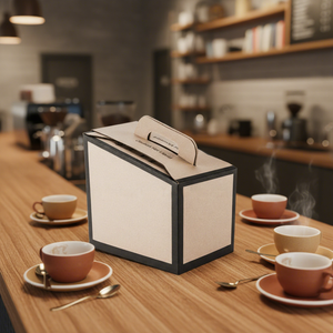 Caja <span class=keywords><strong>de</strong></span> Cartón Corrugado Kraft Reutilizable y Sostenible, con Asa Magnética Impermeable para Bebidas Frías para Llevar - Product Image 1