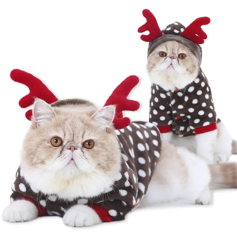 Dropshipping Warme Pet Kleding Kat Kerst Kleding Voor Kleine Dieren Rendier Kat Print Kleding