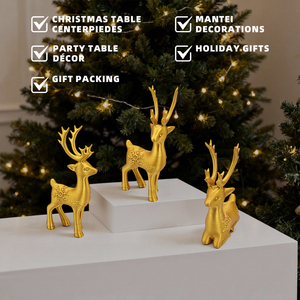 Statuetta di Renna Dorata Stampata in 3D con Motivo a Fiocchi di Neve, Centrotavola Natalizio, Decorazione per la Casa, Regalo di Natale, Ornamento - Product Image 3