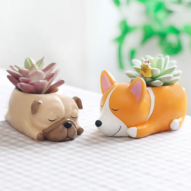 Con Chó Con Dễ Thương Flower Pot Đối Với Cây Mọng Nước Corgi Husky Pug Trang Trí Chậu Máy Tính Để Bàn Trồng Cây Cảnh Nhỏ Trang Chủ Vườn Trang Trí