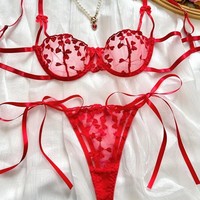 Nouvel ensemble en maille brodée à motif cœur pour femme avec nœud en ruban et bretelles réglables