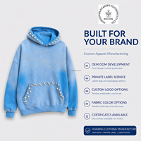 Sudadera con Capucha Azul para Hombre con Pedrería, Estampado con Perlas, Estilo Urbano Oversize, Ropa Personalizada, Proveedor Mayorista OEM ODM