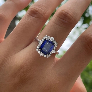 Anelli di Zirconia cubici di cristallo blu moderno CAOSHI per festa nuziale in argento placcato grande gioiello di moda con pietre preziose anelli CZ - Product Image 3
