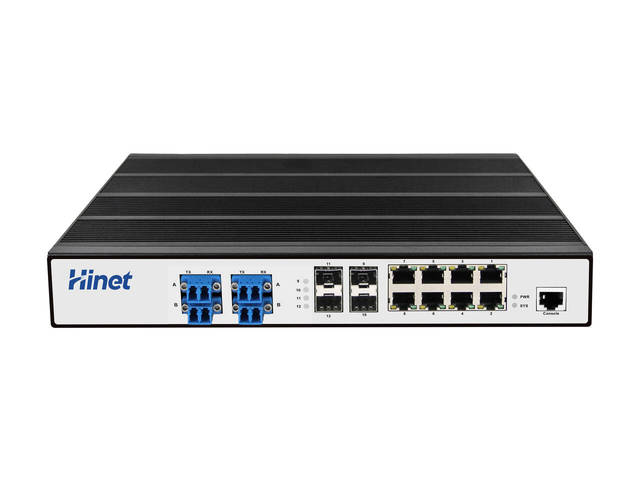 Layer 3 8 Ports 10/100/1000M Industrial Switch with 4 10G SFP+ and 4 BYPASS Ports, 12-57V DC Input