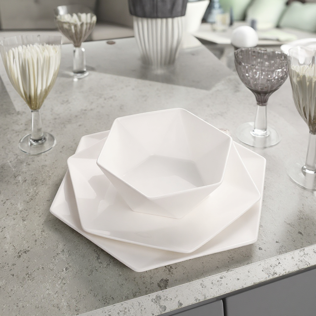 Ceramic Hexagon Plate Set Hexagon Shape Porcelain Dinner Plates