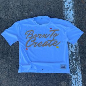 T-shirt pour homme surdimensionné vintage en coton 100% de haute qualité, longueur courte, 260 g/m², tricoté, été, avec broderie INS - Product Image 3