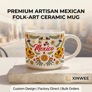 Taza de Café de Cerámica Apilable Personalizable con Base, Recuerdo de Ciudad de México, Juego de Tazas de Porcelana - Product Image 1
