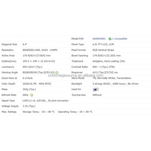 AA084SB01หน้าจอ8.4นิ้ว800*600จอแสดงผล LCD AA084SB01แผง LCD - Product Image 4