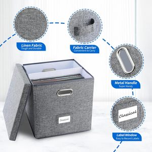 Scatola Porta Dischi in Vinile, Contiene Oltre 50 Singoli, Organizzatore Decorativo per LP con Coperchio, Robusta Scatola per Traslochi - Product Image 6