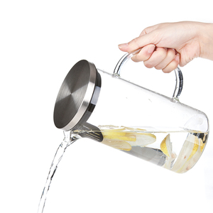 Công Suất Lớn Miệng Rộng Thủy Tinh Borosilicate Nước Trái Cây <span class=keywords><strong>Jug</strong></span> Carafe <span class=keywords><strong>Pitcher</strong></span> Với Xử Lý Thép Không Gỉ Nắp - Product Image 5