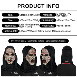 Masque de visage d'horreur en PVC souple pour Halloween, masque de fantôme effrayant, masque de cosplay avec capuche noire, accessoire de maquillage pour fête - Product Image 3