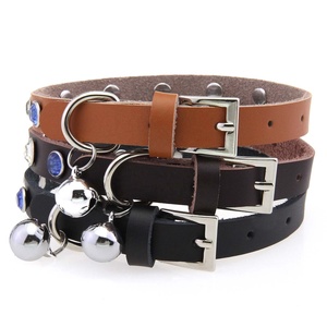 Imitazione diamante scintillante strass rivetto regolabile <span class=keywords><strong>Pet</strong></span> collare campana piccoli cani in vera pelle collare gatto - Product Image 4
