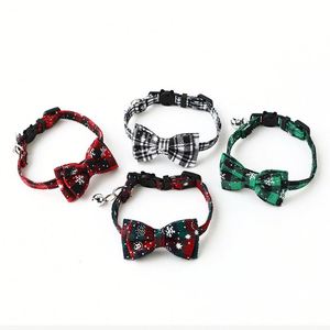 Collier de Noël à carreaux pour chat avec nœud papillon et breloque, collier réglable à dégagement rapide avec clochette pour chatons et petits chiens - Product Image 4