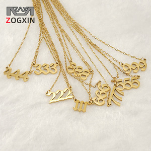 Zogxin Stainless Steel Lucky Number Necklace 18K Gold Plated 111-999 Pendant For Women Fashion Jewelry Gift - Product Image 1