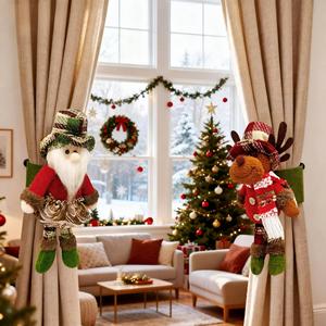 Nouvelles attaches de rideaux de Noël écologiques réutilisables 2025 – Père Noël, bonhomme de neige, renne en peluche – Décorations de fenêtre pour la maison et l'hôtel - Product Image 1