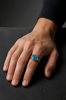 Bague Chevalière Ovale en Howlite Turquoise, Pierre Naturelle Vintage, Acier Inoxydable 316L, Vente en Gros pour Hommes