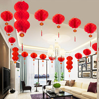 Ensemble de 12 pièces de lanternes rouges en papier plastique pour décor traditionnel chinois épaissi personnalisé pour la célébration du Nouvel An et des festivals d'événements de centre commercial