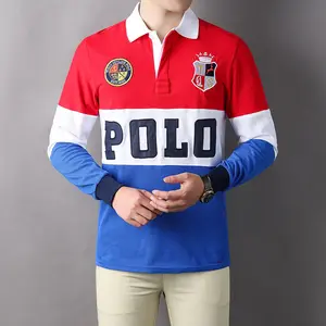 热卖男士长袖棉t恤新设计男士高尔夫马球衫高品质刺绣t恤男士Polos