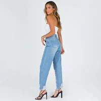 Nuevos Jeans de Mezclilla Rotos al por Mayor con Diseño de Moda para Mujer, Pantalones Sueltos Azules Estilo Mom y Boyfriend de Cintura Alta