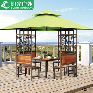 Ensemble de mobilier de <span class=keywords><strong>jardin</strong></span>, pavillon, gazebo, auvent, pergola 3x3 avec table et chaises en plastique - Product Image 2