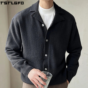 Cárdigan Personalizado con Cuello Polo para Hombre, Color Crema, Mohair Afelpado, Solapa con Muescas, Corte Holgado, Estilo Urbano, Fabricantes de Suéteres para Hombre al por Mayor - Product Image 4