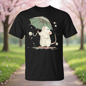 Camiseta con diseño de rata blanca linda con paraguas para hombres y mujeres - Product Image 3