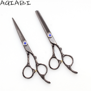 Forbici per Taglio Capelli 5.5'' 6'' AQIABI in Acciaio Giapponese, Forbici Sfilzatrici per Parrucchieri, Manico Nero Prugna A9002 - Product Image 1