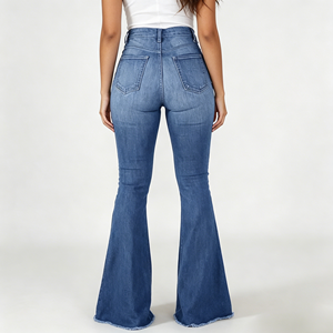 Pantalones vaqueros acampanados de cintura alta para mujer, estilo vintage, desgastados, elásticos, con rotos, de mezclilla, al por mayor - Product Image 3