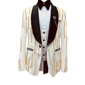 Nouvel ensemble de <span class=keywords><strong>costume</strong></span> formel pour <span class=keywords><strong>homme</strong></span> à simple boutonnage orné de perles, <span class=keywords><strong>costume</strong></span> de mariage <span class=keywords><strong>beige</strong></span> <span class=keywords><strong>3</strong></span> <span class=keywords><strong>pièces</strong></span> tendance - Product Image 5
