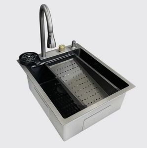 <span class=keywords><strong>Petit</strong></span> robinet de pluie à <span class=keywords><strong>cascade</strong></span> SUS en acier inoxydable 304 doré et noir de 20 pouces, évier de cuisine à bol unique fait à la main - Product Image 4