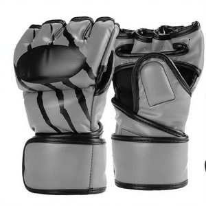 Guantes de MMA de Medio Dedo en Cuero PU Gris con Cierre de Velcro para Adultos, para Sparring y Entrenamiento en Boxeo, Kickboxing y Muay Thai - Product Image 1