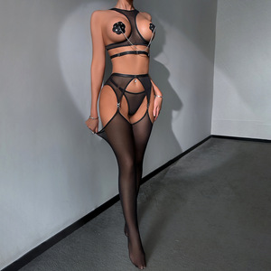 Lingerie complète en maille transparente à découpes frontales, bretelles fines et dos nageur - Product Image 3