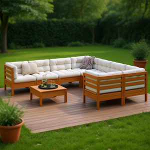 Conjunto de Sofás Modulares para Jardín en Madera de Pino Sólido Color Marrón Encerado, Cojines de Espuma de Alta Densidad, Muebles de Exterior de Diseño Contemporáneo - Product Image 2