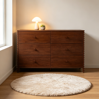 Commode à 6 tiroirs en noyer noir américain avec bord ondulé, style mid-century, en bois massif