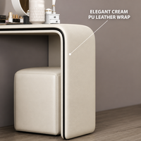 Table de toilette de luxe en chêne massif durable, couleur crème, pour chambre à coucher, coiffeuse moderne minimaliste en cuir avec rangement
