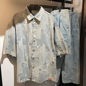 Produttore di Abbigliamento Personalizzato <span class=keywords><strong>Camicia</strong></span> a Maniche Corte in <span class=keywords><strong>Denim</strong></span> Lavato con Motivo a Quadri Ricamato Antirughe Traspirante OEM per Uomo - Product Image 4