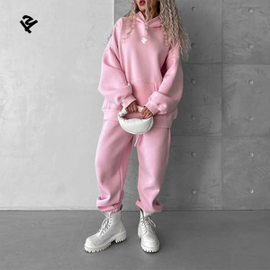 Tuta Sportiva Personalizzata da <span class=keywords><strong>Donna</strong></span>, Completo Rosa <span class=keywords><strong>Oversize</strong></span> con Felpa e Pantaloni, Abbigliamento Streetwear - Product Image 1